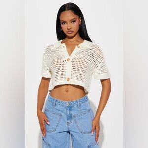 ✨ Fashion Nova Beach Vibe Crochet Sweater Top - Ivory